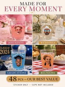 1/24/48/96pcs Customizable Personalized Face Photo Stickers With Custom Text, Fun Party Favors, Unique Gifts For Men And Women, Birthday, Wedding, Graduation, Reunion, New Year, Halloween And Christmas Custom Cup Decals, Stickers Only - Multicolor - View 10