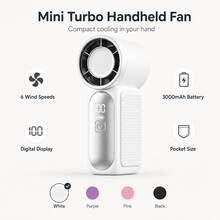 Portable Handheld Mini Fan, 6 Speeds 16900 RPM High Velocity Personal Fan With LED Display, USB Rechargeable, Mini Fan With Lanyard For Makeup, Travel, Outdoor For Women Girl Gift, Black - 白色 - 查看 6