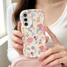 1pc Full Screen Floral Deer Cute Flower Fresh Deer Pink White Personalized Creative Simple Retro Fashion European American Ins Gentle Style Girls Beautiful, Macaron White Full Coverage Anti-Fall Fresh Colorful Wave Shape Cream Style, [International Version Not Local Version] Suitable For Android/GALAXY/A/S/FE/PLUS/ULTRA/NOTE/POCO/Transsion/HOT/SPARK/POP/SMART/RENO/Honor/Phone Case/Protective Cover - Multicolor - View 3