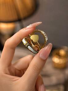 3PCS Stainless Steel Heart-Shaped Diamond Ring Set, Waterproof, Washable, Non Fading, Suitable For Parties, Daily Valentine's Day Gifts, And Wearing - Ring Set - View 5