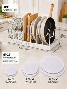 1pc Pull-Out Kitchen Cabinet Organizer, Suitable For Pots, Pans And Lids, Adjustable Metal Pot And Lid Storage Rack With Dividers, Space-Saving Under-Cabinet Organizer, Suitable For Small Kitchens, Student Apartments And Home Storage - White - View 12