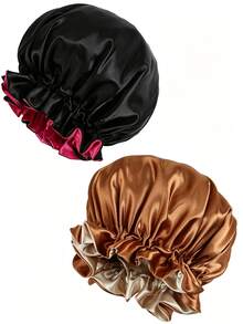 YPGVUO Set 2 Buah Topi Tidur Satin Berumbai Bolak-balik, Topi Tidur Lembut Dua Sisi untuk Perawatan Rambut Malam & Perawatan Kulit di Rumah, Hadiah Liburan Manis untuk Wanita - Hitam - View 10