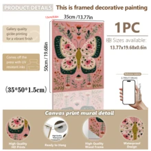 1pc Framed Canvas Wall Art, Bohemian Folk Style Butterfly Wall Decor, Vintage Floral Moth Design, Pink & Green Nordic Style Nursery Decoration, Fantasy Plant Butterfly Poster, Country Nordic Folk Art Painting, Soft Tone Floral Butterfly Wall Art, Cozy Children's Room Artwork, Country Pastoral Style Art - A - View 17