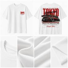 Men's T-Shirt With Bold Racing Artwork, Large Back Print, Small Chest Graphic, Red And Black Contrast Colors, Japanese Tee. - 白色 - 查看 5