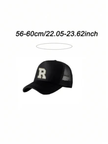 1 Buah Topi Baseball Bordir Huruf A-Z, Topi Trucker Blok Warna, Jaring Bernapas dan Dapat Diatur, Perlindungan Matahari Luar Ruangan, Topi Pasangan, Gaya Minimalis - Hitam dan Putih - View 6