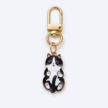 Miniso 1pc Cute Cat Keychain, Mini Kitten Pendant With Gold-Tone Lobster Clasp, Lightweight Bag Charm For Handbag, Backpack, Purse, Pouch And Keys, Cat Lover Gift, 4 Styles Available - Black & White Cat - View 8