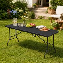 Folding Plastic Table, Rectangular Shape, 180 Centimeters Long, Durable Plastic For Indoor And Outdoor Use, White - Black - View 4