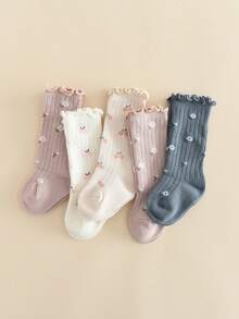 5雙幼兒女童花卉圖案足襪,中筒長度嬰兒女童配件 - 彩色 - 查看 5
