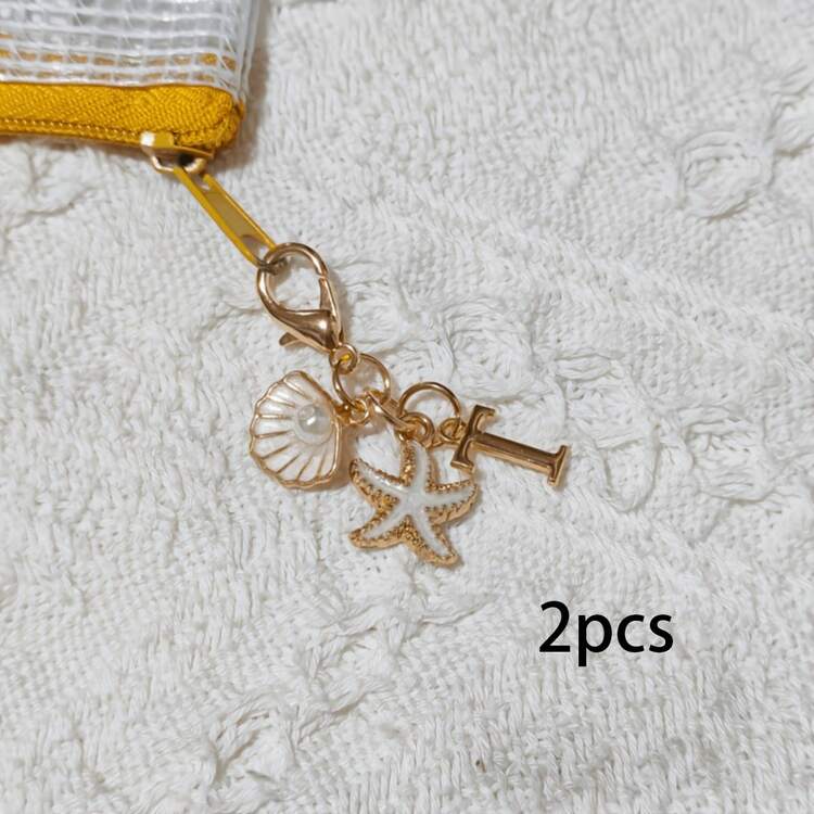 2pcs Vacation Style Creative Starfish Shell Letter Keychain, Bag Accessory With ID Holder Lanyard, Car Decor, Bag Pendant, Perfect Gift For Valentine's Day And Vacation Season - Multicolor - View 14
