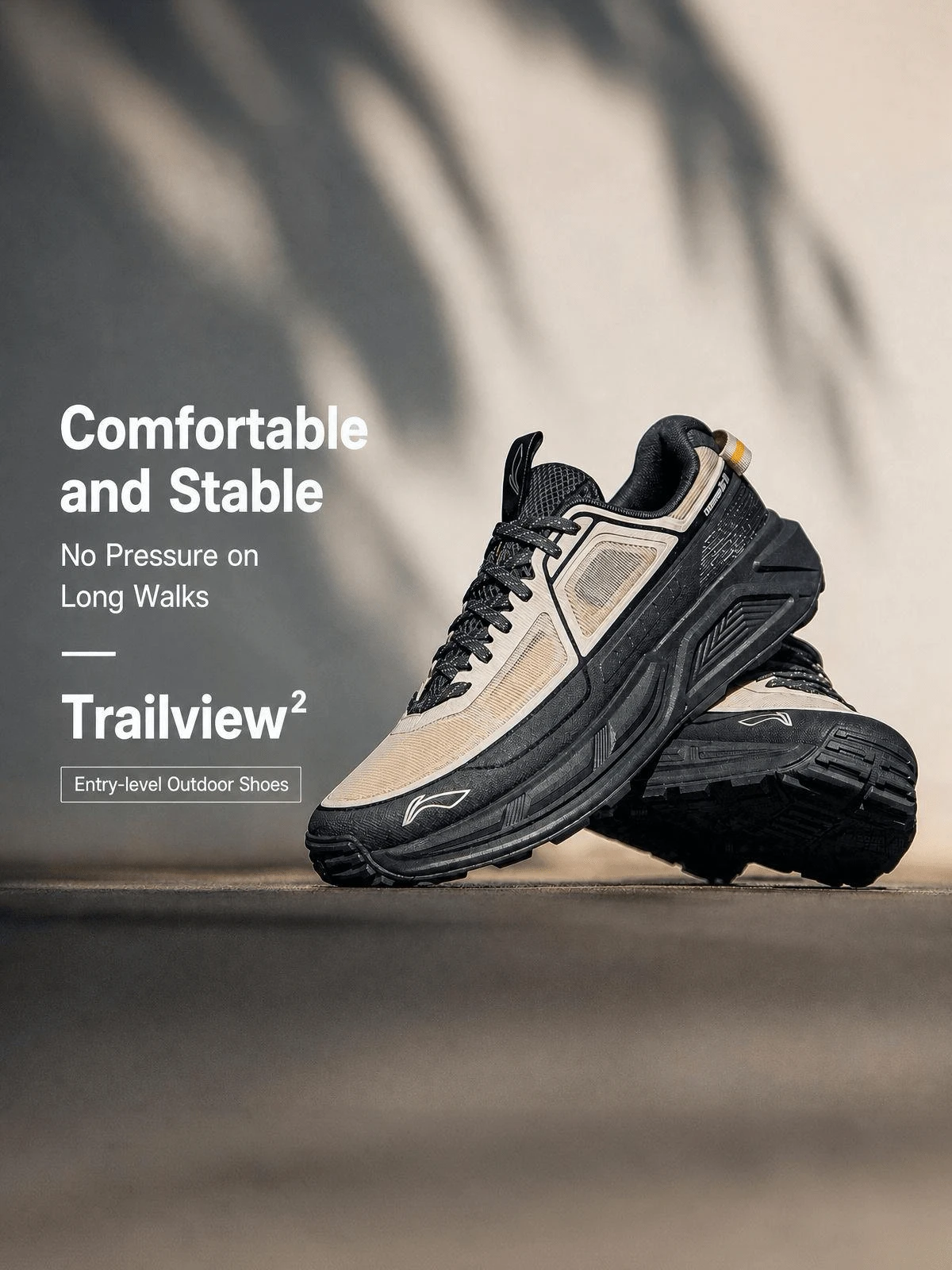 Li-Ning AXJ STRIDE 2 Outdoor Hiking Shoes, Breathable Shock-Absorbing Casual Sports Shoes For Men And Women, Suitable For Daily Hiking AHTW007 - Gravel Grey/Cold Ebony Black - View 1
