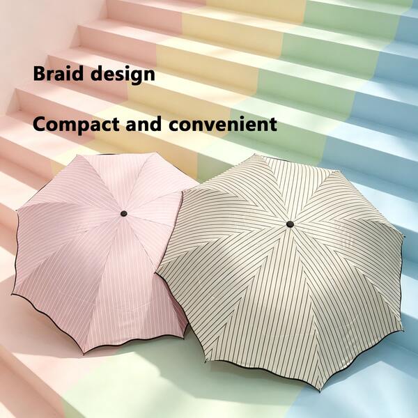 Ruffled Striped Design Inverted Umbrella, Compact And Portable, One-Click Open/Close, High-Quality Atmosphere, Dual-Use For Rain And Sun, Birthday Gift, Wedding Umbrella, Minimalist