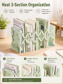 1pc Chinese Style Expandable Bookshelf, Foldable Desktop Book Organizer With Adjustable Bookends, Creative Bookshelf Stand, Suitable For Students, Middle School And High School, Office Desk Accessory, School And Office Supplies - Multiple Options Available - View 3