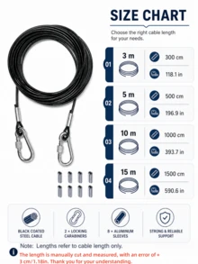 15m Coated Safety Rope With Hooks Heavy Duty Stainless Steel Cable - Suitable For Clothesline, Dog Leash, Balcony/Hanging Anti-Slip Anti-Rust Weather-Resistant Steel Wire Rope - 4 Length Options (Large), Clothesline - Multicolor - View 3