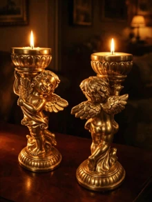 1pc Vintage European Style Angel Candle Holder Set, Angel Sculpture Decor, Home Decoration, Tabletop Candle Holder, Elegant Gift, Suitable For Weddings, Holidays And Special Occasions - Multicolor - View 4