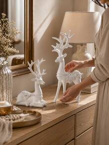 2pcs White Deer Statue Set, Elegant Deer Statue Home Decor, Luxury Animal Sculpture Decoration, Romantic Desktop Ornament, Suitable For Living Room, Bedroom, Entryway, Bookshelf, Fireplace Mantel, Wedding Gift, Housewarming Gift, Christmas Decoration - 1PC - View 10