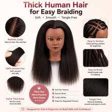100% Human Hair Model Head, Suitable For Hairstyling And Braiding, With Clip Fastener, Halloween - Black - View 2