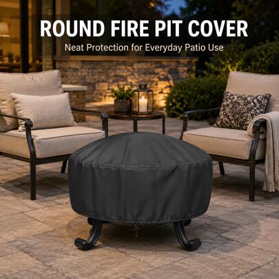 Circular Fire Pit Cover-5 Sizes Are Available, Heavyweight 300D Oxford Fabric, The Bottom Features A Drawstring Design(Black), Suitablefor Fire Pit, Propane Fire Pit, The Perfect Festive Party Giftsfor Family And Friends(Only The Protective Cover)