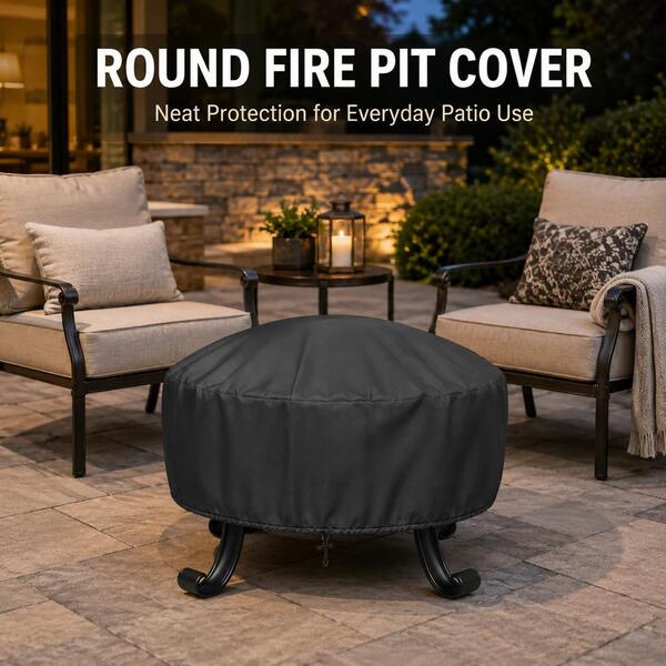 Circular Fire Pit Cover-5 Sizes Are Available, Heavyweight 300D Oxford Fabric, The Bottom Features A Drawstring Design(Black), Suitablefor Fire Pit, Propane Fire Pit, The Perfect Festive Party Giftsfor Family And Friends(Only The Protective Cover)