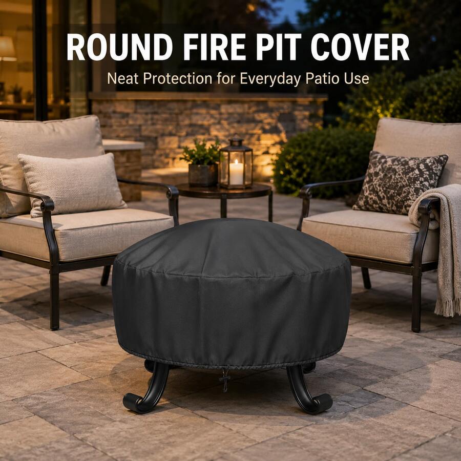 Round Fire Pit Cover - 5 Sizes Available, Heavy Duty 300D Oxford Fabric, Drawstring Design Bottom (Black), Suitable For Fire Pit, Propane Fire Pit, Perfect Holiday Party Gift For Family And Friends (Cover Only) - View 1