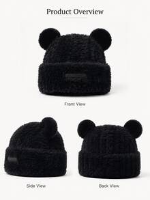 1pc Cute Bear Ear Plush Hat, Warm Ear-Protective Beanie For Women, Autumn/Winter, Face-Slimming - Multicolor - View 2