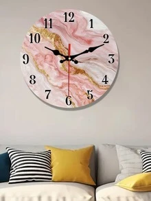 1pc Silent Wooden Round Wall Clock, Abstract Marble Texture With Gold Accents Design, Suitable For Entryway, Kitchen, Home Office, Studio, Guest Room, 25cm/30cm (Battery Not Included) - Multicolor - View 7