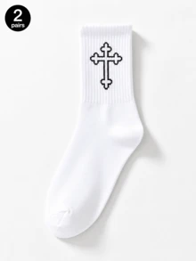 1/2/5/8/10/20 Pairs Men's All-Season Versatile Comfortable Minimalist Black & White Solid Color Mid-Calf Socks - Multicolor - View 11