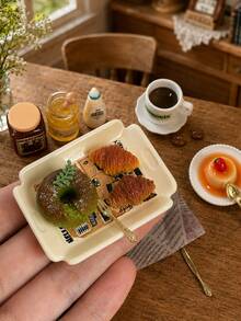 Set Model Makanan Sarapan Rumah Boneka Miniatur, Skala 1:12 Bagel, Croissant, Puding Karamel, Kopi dan Stoples Selai dengan Model Peralatan Makan, Dekorasi Adegan Dapur Rumah Model dan Properti Fotografi - Satu-Ukuran - View 4