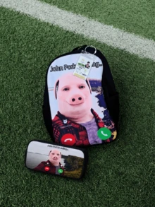 2pcs Set: Funny John Pork Backpack, Niche Pig God Expression Brooch Phone Screen Backpack, Portable Campus Student Stationery Book Storage Bag, Travel Bag - Multicolor - View 3