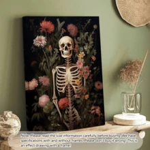 1 pieza Impresión de arte vintage de Halloween: Impresión de retrato gótico de esqueleto floral, Academia oscura, Romance oscuro, Arte de esqueleto, Decoración de Halloween, Regalo de Halloween, Enmarcado o sin enmarcar, Decoración de habitación/hogar, Decoración de apartamento de dormitorio universitario - A - Ver 11