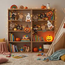 1set Vintage Halloween Hanging Banner, Retro Halloween Home Decoration Pumpkin Witch Ghost Cat Patterns, Wall Bunting Garland Card Banner, Cartoon Halloween Party Favor, Photo Supplies - A - View 1
