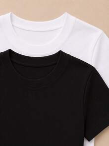 Kit 2 Camisetas Baby Tee  Poliéster    Suplex  Diário    Verão - Preto e Branco - Visão 3