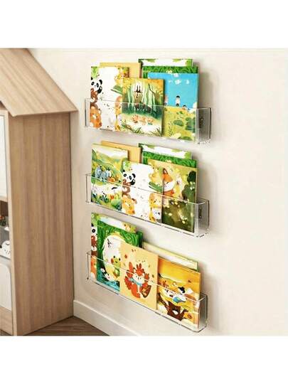1/2/3 piezas Estantería de almacenamiento de libros montada en la pared, estantería para bebés, con respaldo adhesivo, almacenamiento en el dormitorio, exhibición y almacenamiento de libros infantiles