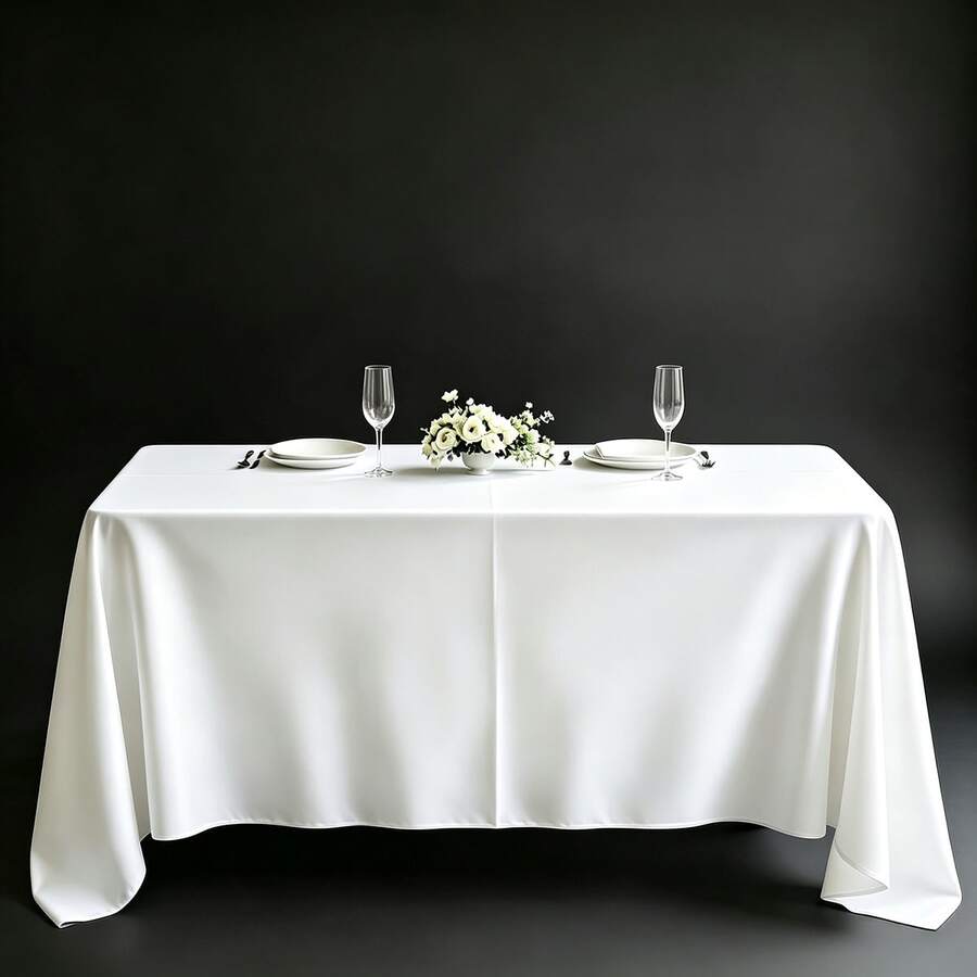 1pc Solid Color Tablecloth, Suitable For Wedding Banquet Party Decoration, Velvet Polyester Tablecloth, Applicable For Meetings, Events, Indoor/Outdoor Dining, Restaurants, Birthday Decoration - White - View 1