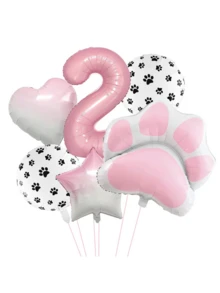 6pcs Animal Theme "Let's Pawty" Dog & Cat Paw Print Foil Balloons, 40 Inch Pink Number Birthday Party Decoration Balloons - Multicolor - View 7