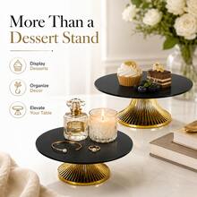 1pc Acrylic Dessert Tray, European Minimalist Design, Food Plate For Home Gathering Decoration, Cake Tray - Tall Plate With Gold Base and Black Plate - View 7
