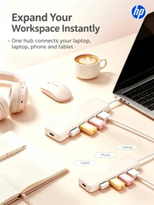 HP Hub USB 4 en 1 con adaptador de carga tipo C, compatible con portátiles Apple, admite proyección 4K y carga PD, disponible en negro, blanco, beige y plateado - De una a cuatro estaciones de acoplamiento - Ver 6