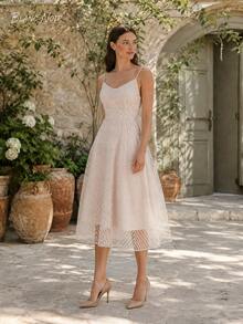Blush Apricot Geometric Embroidered A-Line Midi Dress - 杏色 - 查看 5