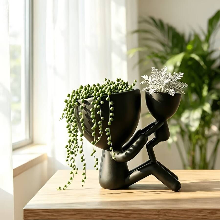 3D Printed Mother And Child Statue Art Planter Home Decor Modern Minimalist For Plant Lovers - 1pcs - View 1