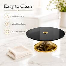 1pc Acrylic Dessert Tray, European Minimalist Design, Food Plate For Home Gathering Decoration, Cake Tray - Tall Plate With Gold Base and Black Plate - View 5