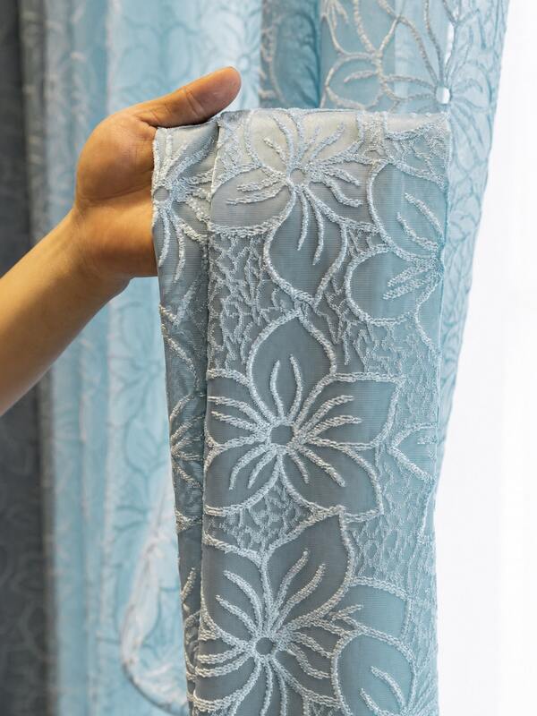 NOSBEI 1PC Small Cherry Blossom Jacquard Floral Grommet Curtain, Light Filtering Privacy Window Drapes, For Living Room Bedroom Home Decor