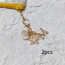 2件裝度假風創意海星貝殼字母鑰匙圈，附ID卡套掛繩包包配件，汽車裝飾吊飾，情人節與度假季完美禮物 - 彩色 - 查看 17