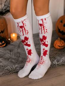 1 Pair Halloween Themed Atmospheric Print Socks, Knee-High/Calf Socks For Women, Holiday Celebration Party, Performance, Parade Outfit Socks - Multicolor - View 7