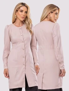 Women's Long Sleeve Button Gabardine Lab Coat Oli - Beige - View 1