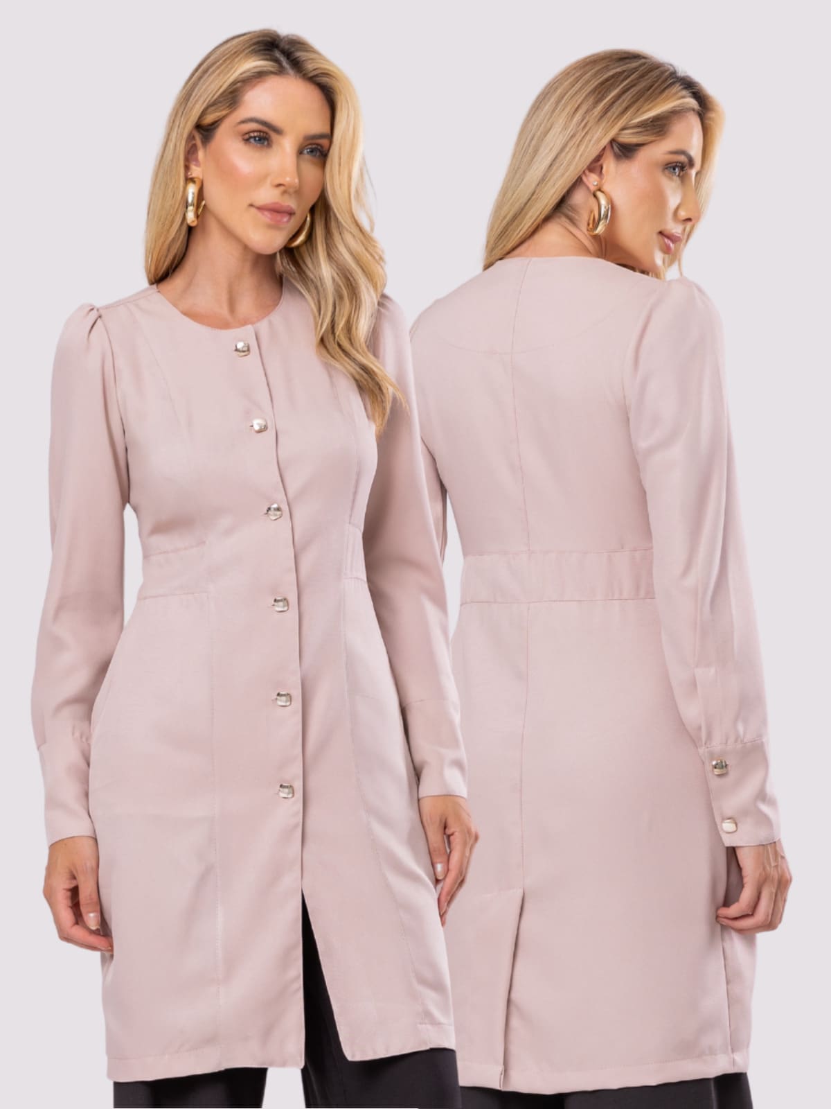 Women's Long Sleeve Button Gabardine Lab Coat Oli - Beige - View 1