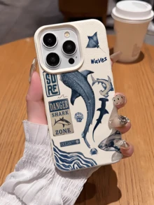 1件 白色海洋鯨魚碎片極簡風個性化 TPU 防震全包覆手機殼，適用於 Apple 17 16 15 14 13 12 11 Pro Max Air 及系列 - 彩色 - 查看 2