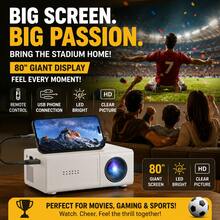 1080P HD Portable Projector, Wireless WiFi Bluetooth Mini Projector With Built-In USB Port, High Brightness Home Theater Suitable For Bedroom, Outdoor Camping, Movie Night - View 2