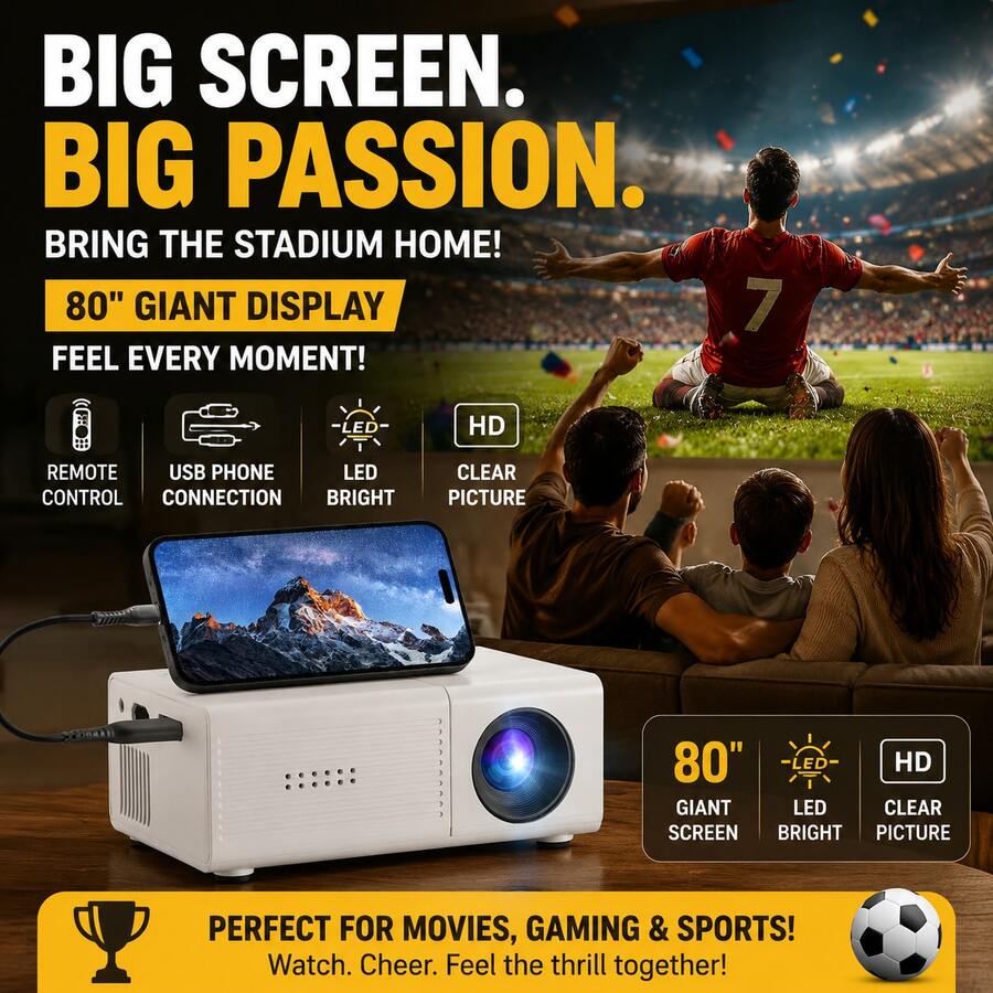 1080P HD Portable Projector, Wireless WiFi Bluetooth Mini Projector With Built-In USB Port, High Brightness Home Theater Suitable For Bedroom, Outdoor Camping, Movie Night