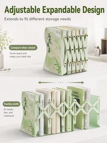1pc Chinese Style Expandable Bookshelf, Foldable Desktop Book Organizer With Adjustable Bookends, Creative Bookshelf Stand, Suitable For Students, Middle School And High School, Office Desk Accessory, School And Office Supplies - Multiple Options Available - View 2