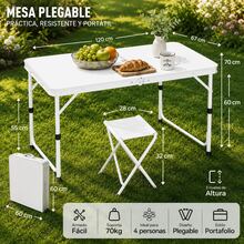 Mesa Plegable Camping Picnic Ajustable 1.20 Portátil 4 sillas - Blanco - Ver 1