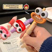 4pcs Cute Big Eye Big Mouth Pens, Retractable Medium Tip, 0.5mm Black Ink, Plastic Rubber Grip, Unique Gift Creative, Novel Stationery, Suitable For Daily Writing And Office Use (Pattern, Style And Color Random) - Multicolor - View 6